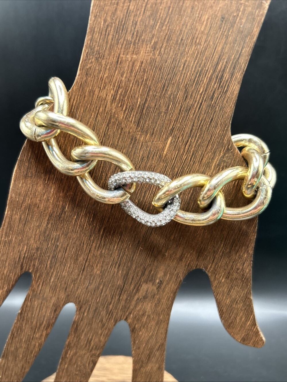 Chunky Chain Bracelet in Gold Tone with Rhinestone Detail Retro Maximalist